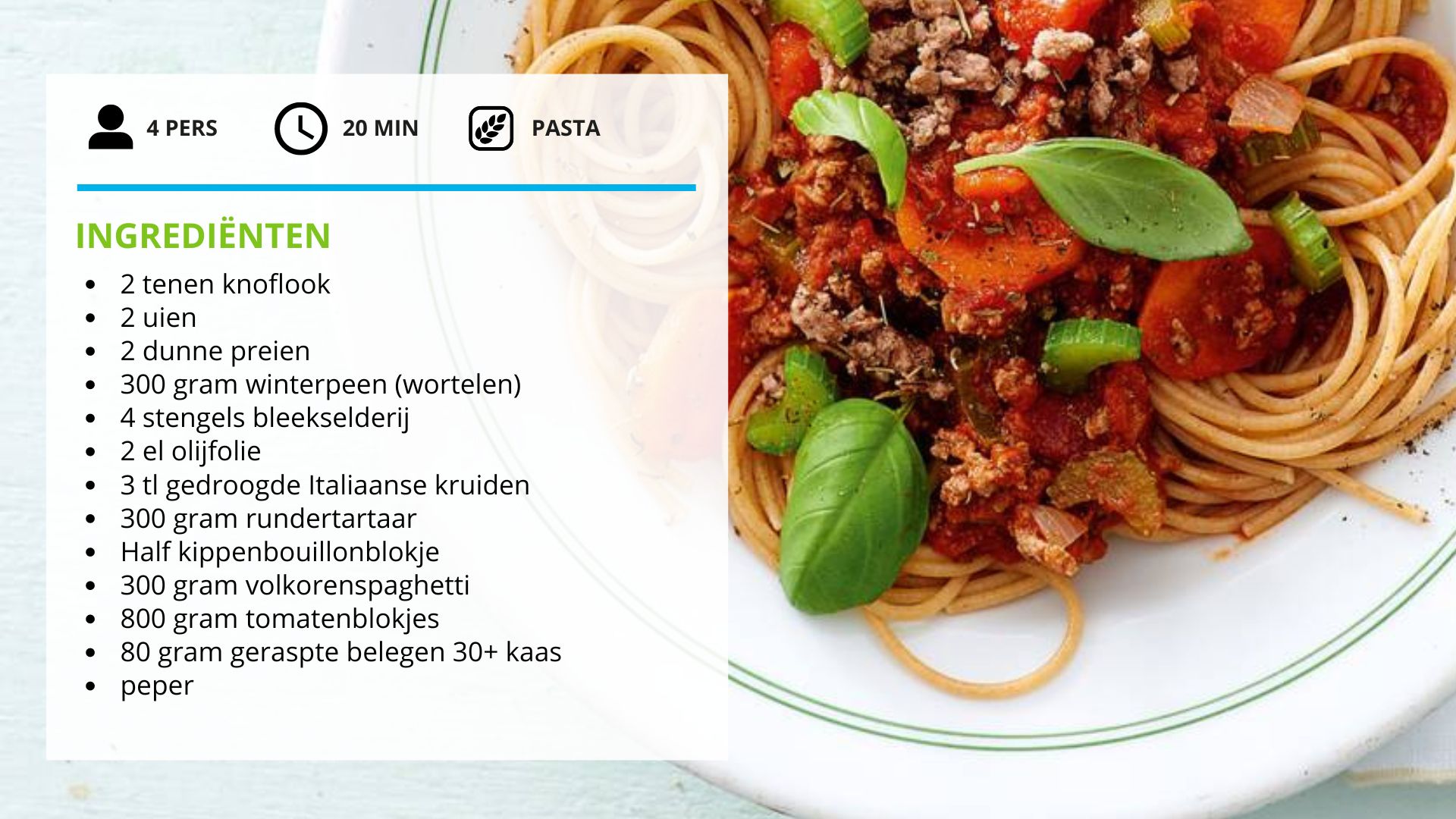 ingrediënten gezonde spaghetti bolognese